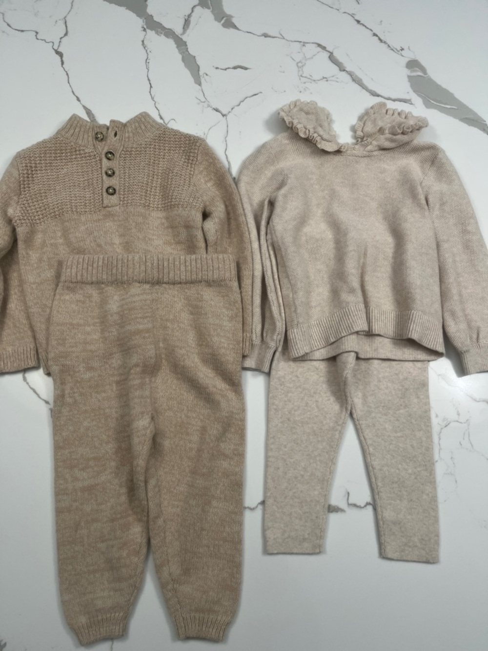 Boy/Girl Twin Cozy Neutral Knit Set - Beige/Cream, Size 9-12M